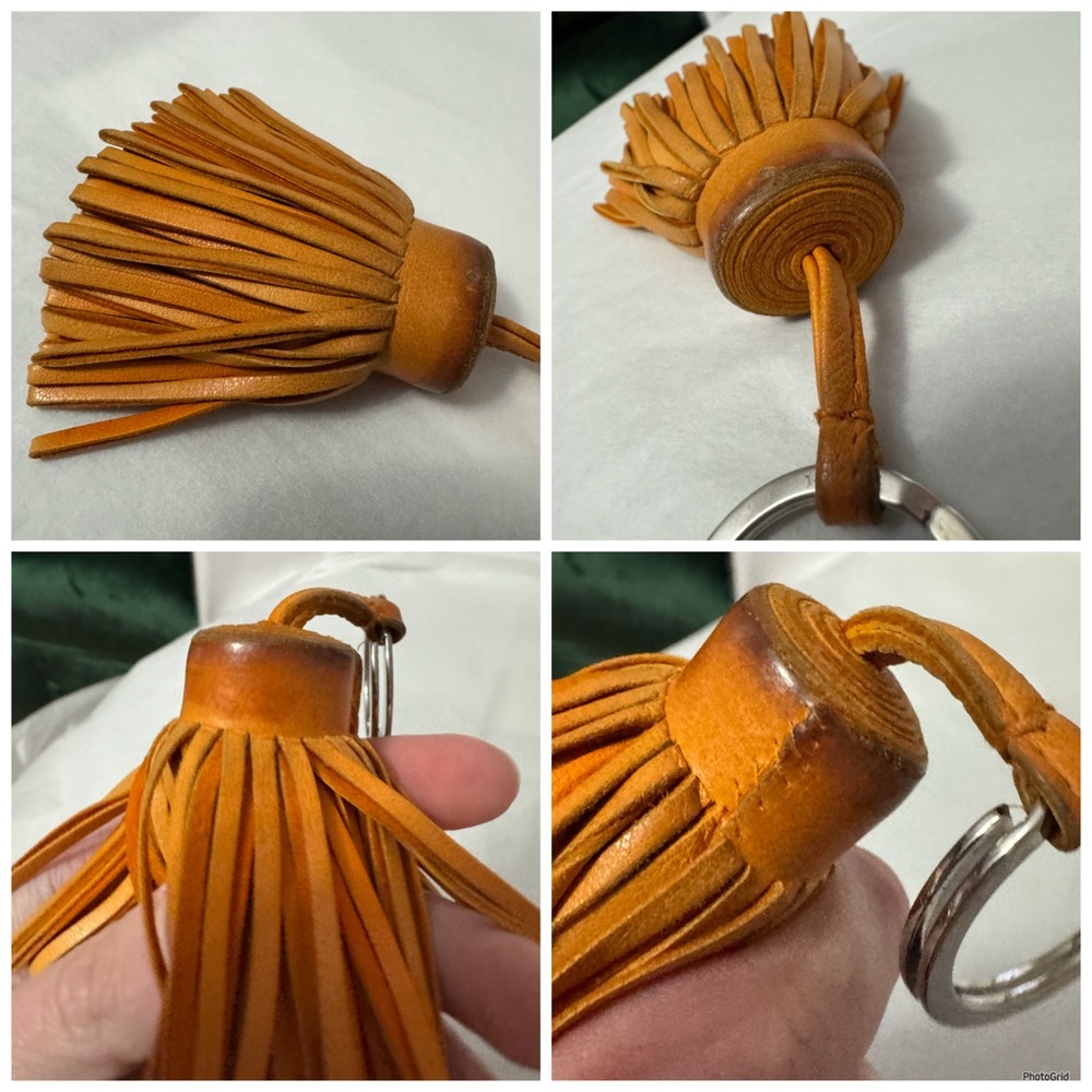Hermès AUTHENTIC Carmen Leather Yellow Orange Fringe Key Ring Bag Charm - Picture 15 of 16